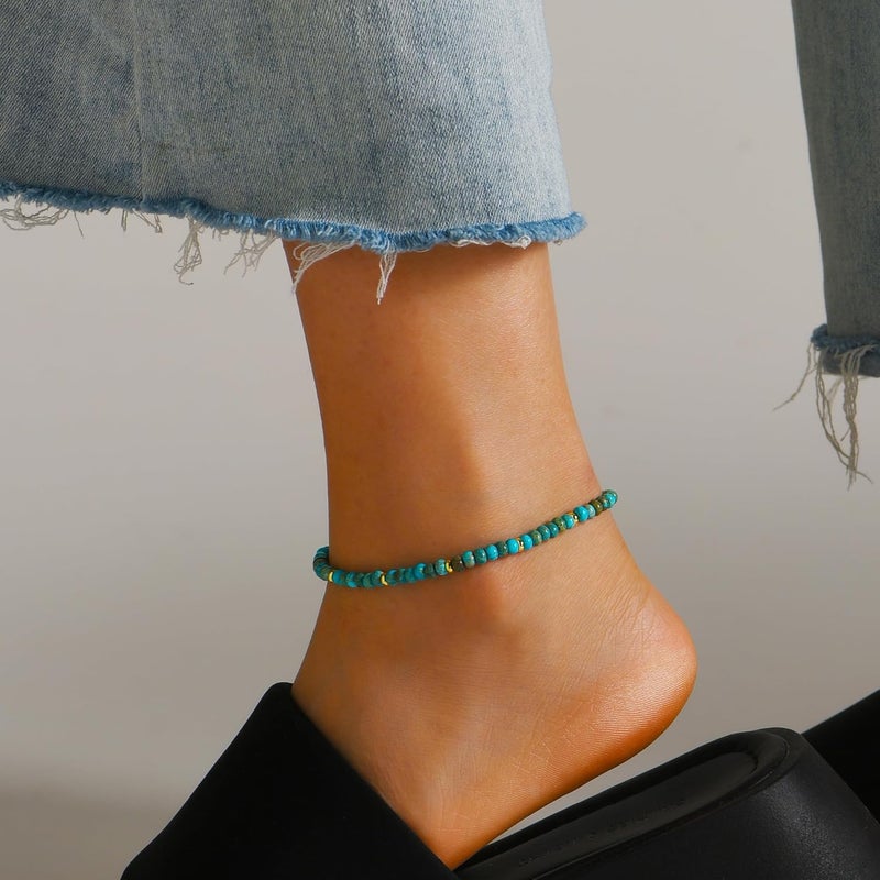 Wremily Natural Stone Beaded Anklets Bracelets for Women Handmade Beaded Anklet Bracelet Waterproof Boho Beads Ankle Bracelet Adjustable Summer Jewelry - Image 4